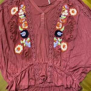 Free People Embroidered Boho Blouse - Red